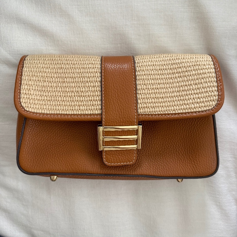 DIVINA FIRENZE - Leather Raffia Baguette Bag Clutch Style - Like New **